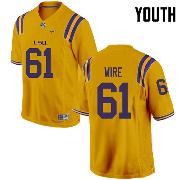 Youth #61 Cameron Wire LSU Tigers College Football Jerseys Sale-Gold